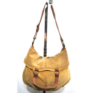 Lucky Brand Large Tan Brown Suede Fold Over Hobo Shoulder Bag Purse